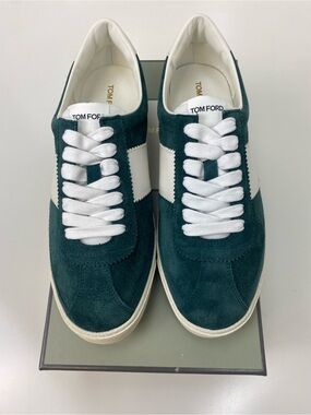 Tom Ford Green Suede Sneakers with White Panels